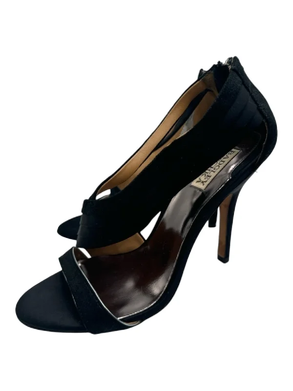 Badgley Mischka Shoe Size 9.5 Black Satin & Suede open toe Pleated Pumps