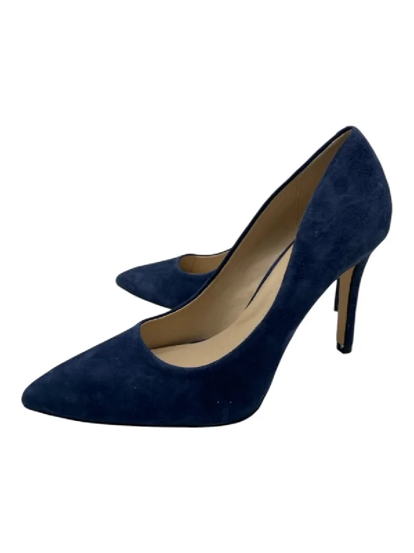 Saks Fifth Ave Shoe Size 7.5 Navy Suede Pointed Almond Toe Stiletto Heels