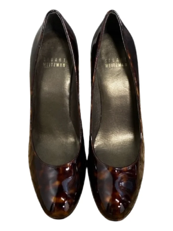 Stuart Weitzman Shoe Size 7 Brown & Amber Patent Tortoise Round Toe Pump Shoes