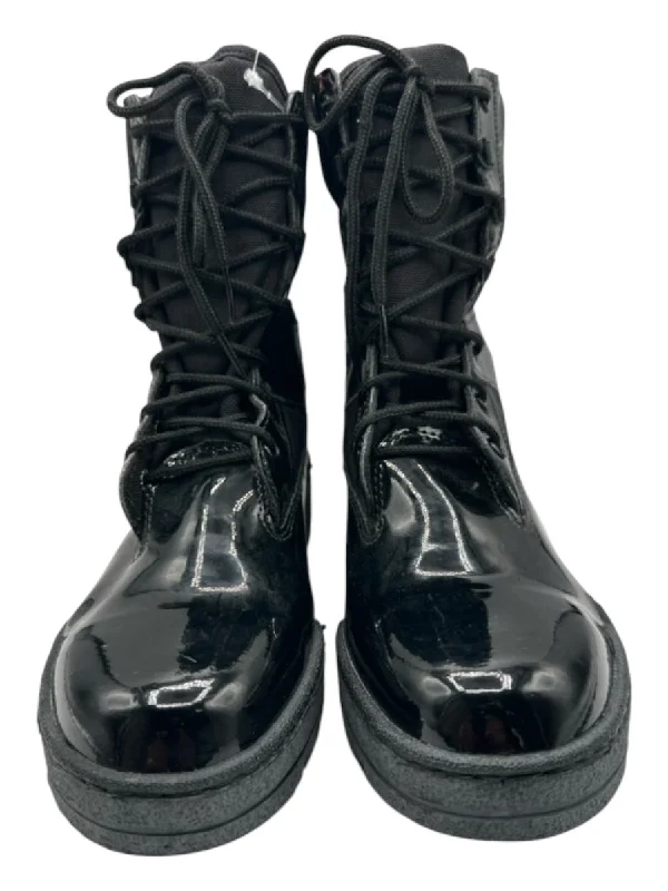 Vibram Shoe Size 7 Black Patent Leather round toe Laces Combat Boots