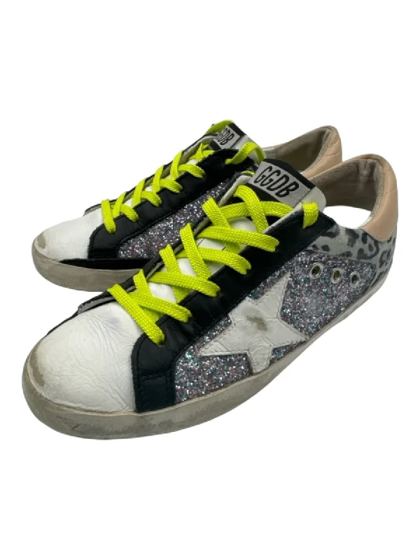 Golden Goose Shoe Size 36 Silver, Gray, Black & White Leather Glitter Sneakers