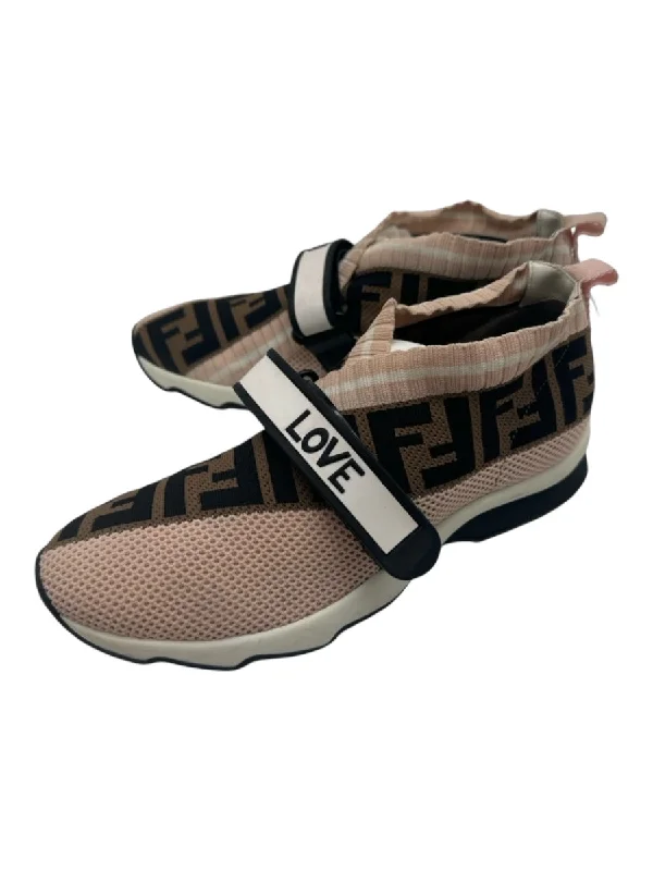 Fendi Shoe Size 38 Brown, pink & black Synthetic Low Top Velcro Strap Sneakers