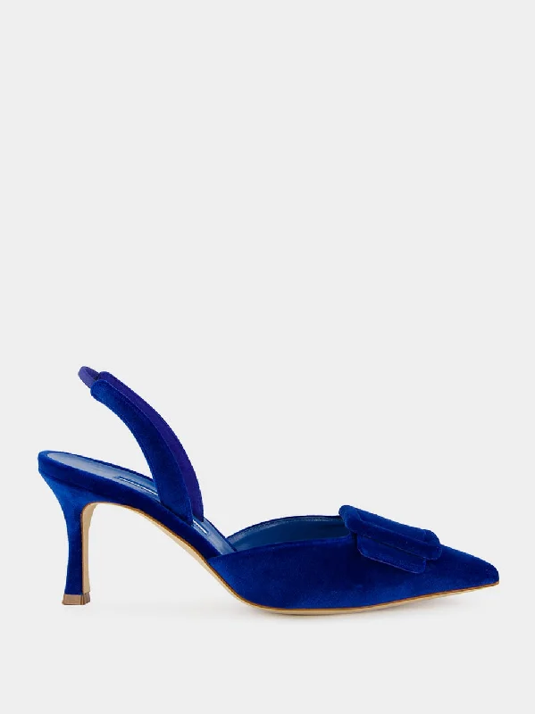 Maysli Blue Velvet Buckle Detail Slingback Pumps