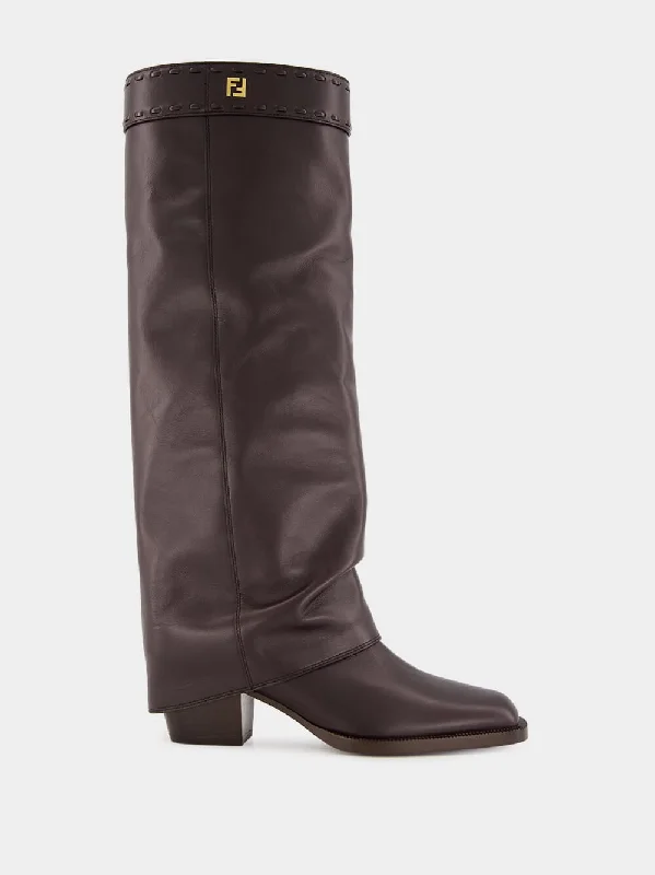 Brown Leather High-Heeled Boots