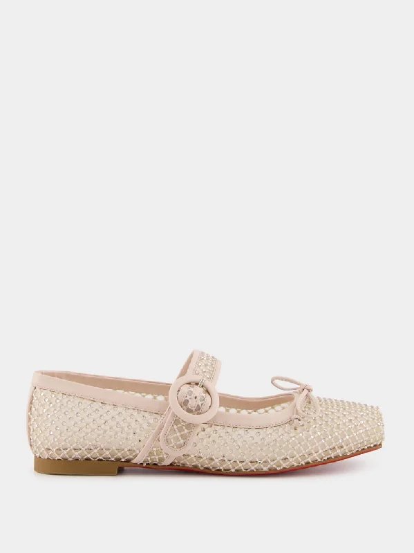 Beige Mamastrapitina Resille Strass Mesh Ballerinas