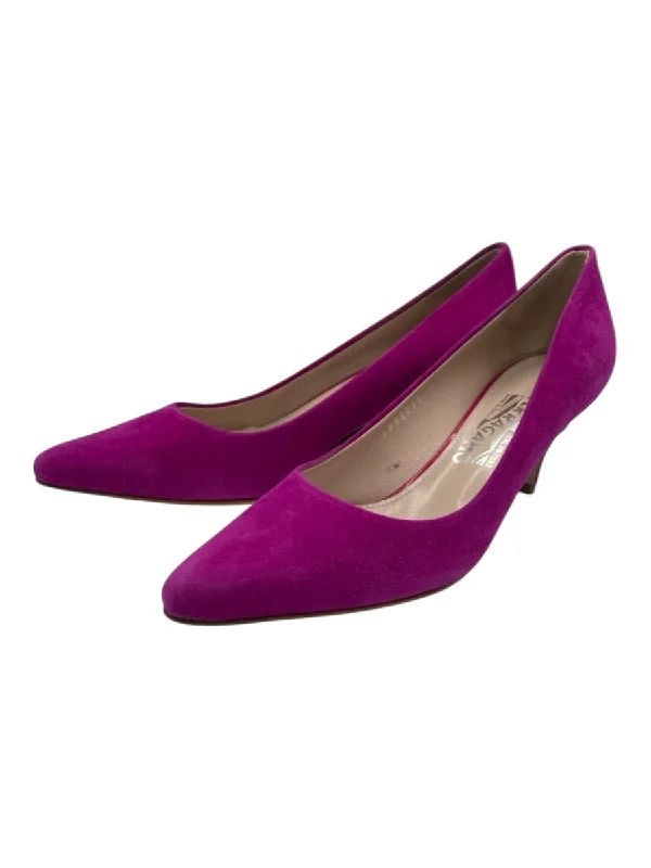 Ferragamo Shoe Size 7.5 Magenta Suede Pointed Toe Kitten Heel Pumps