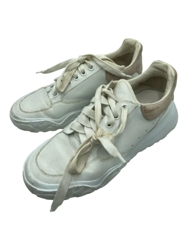 Alexander McQueen Shoe Size 39.5 White & Taupe Leather Lace Up Low Top Sneakers