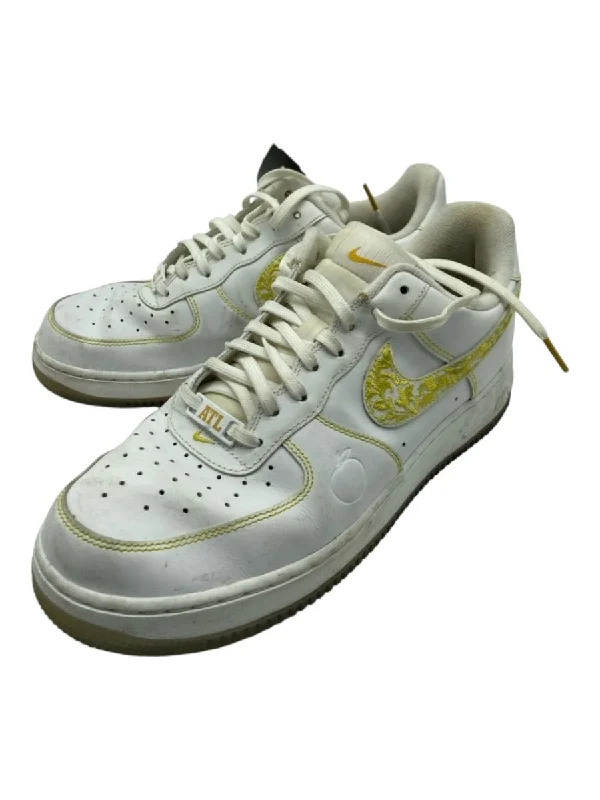 Nike Air Force 1 Shoe Size 8 White & yellow Leather Floral Embroidered Sneakers