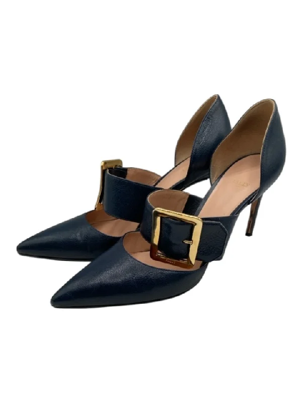 Bally Shoe Size 39 Navy Blue Sheep Leather D'orsay Strap Detail Pumps