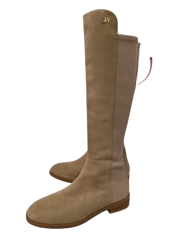 Stuart Weitzman Shoe Size 7 Tan Suede Elastic Round Toe Knee High Boots