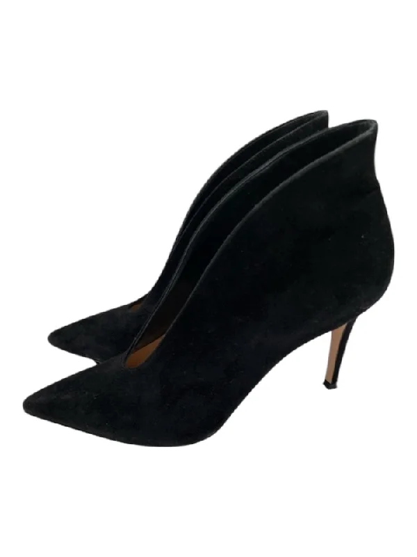 Gianvito Rossi Shoe Size 38.5 Black Suede Pointed Toe Deep Cut Stiletto Pumps