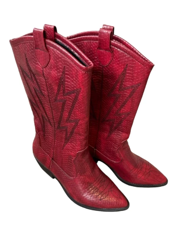 Dirty Laundry Shoe Size 7.5 Red & Black Vegan Leather Snake Embossed Boots