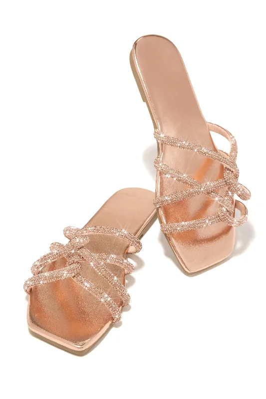 Instant Luxe Embellished Slip On Sandals - Rose Gold