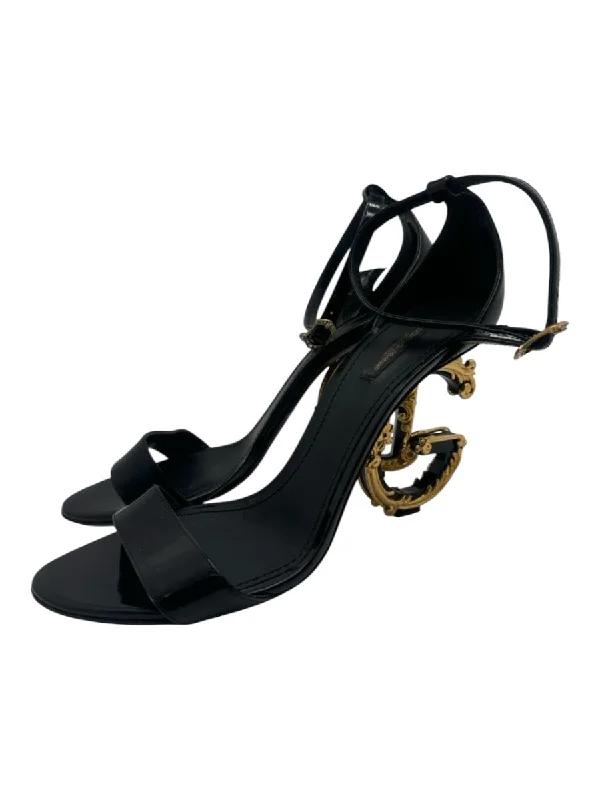 Dolce & Gabbana Shoe Size 41 Black Patent Gold hardware 2 Strap Sandals