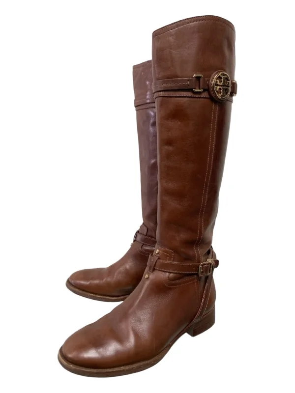 Tory Burch Shoe Size 7 Brown Vegan Leather Buckle Detail Side Zip Boots