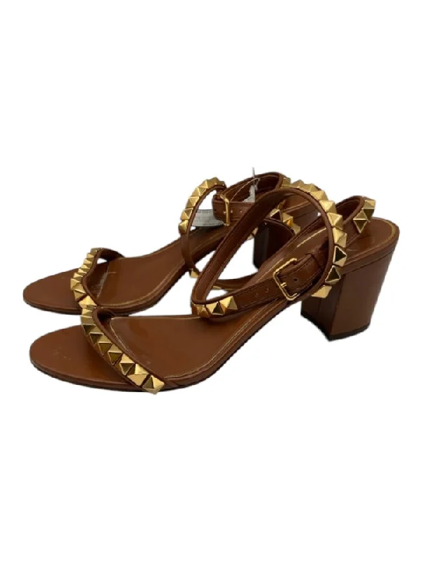 Valentino Garavani Shoe Size 38.5 Brown & Gold Leather open toe Sandals