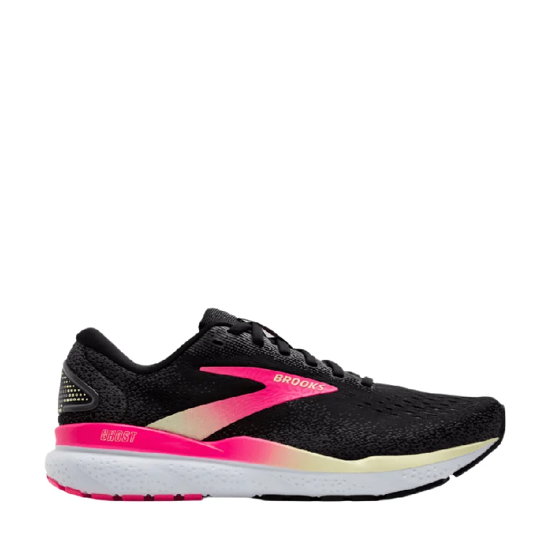 Brooks Women's Ghost 16 Running Shoes D Width (Wide Fit) in Black/Pink/Yellow AW24