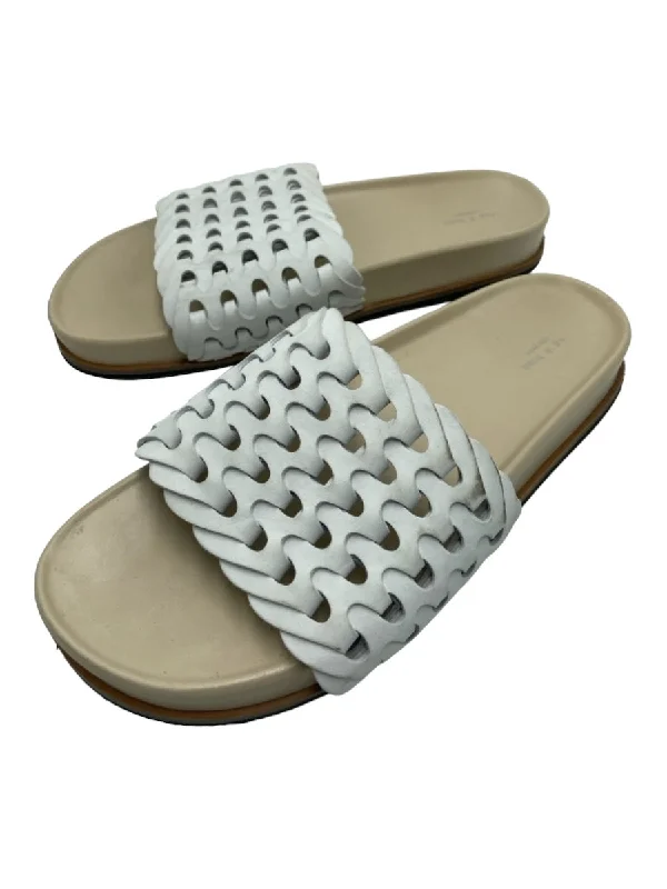 Rag & Bone Shoe Size 9 Beige & White Leather Open Toe & Heel Woven Slide Sandals