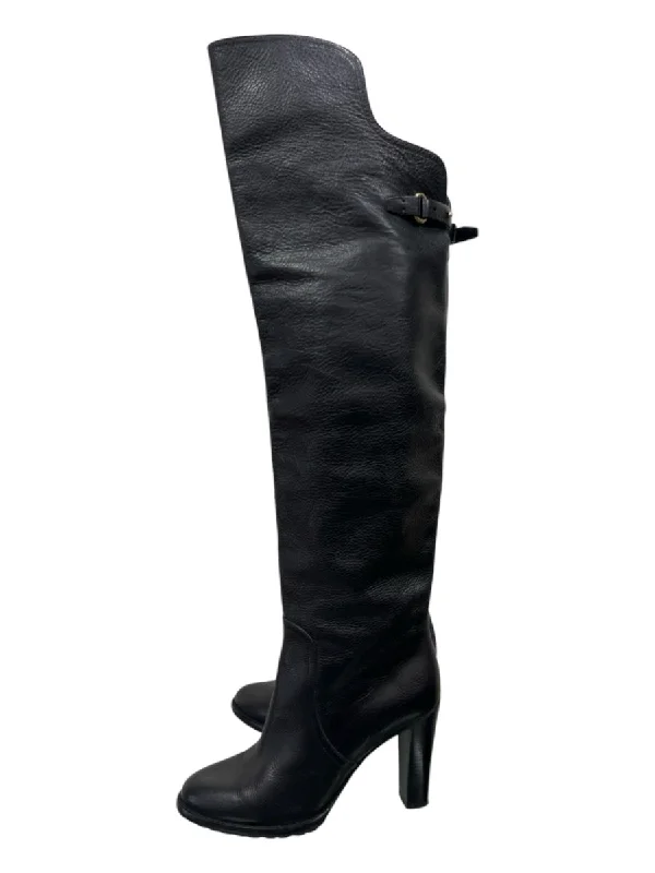 Ralph Lauren Shoe Size 9 Black Pebbled Leather Almond Toe Thigh High Boots