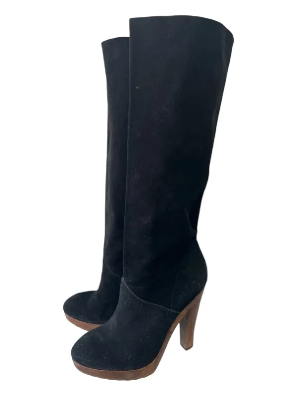 Kors Michael Kors Shoe Size 10 Black Suede Wood Sole Pump Knee High Boots