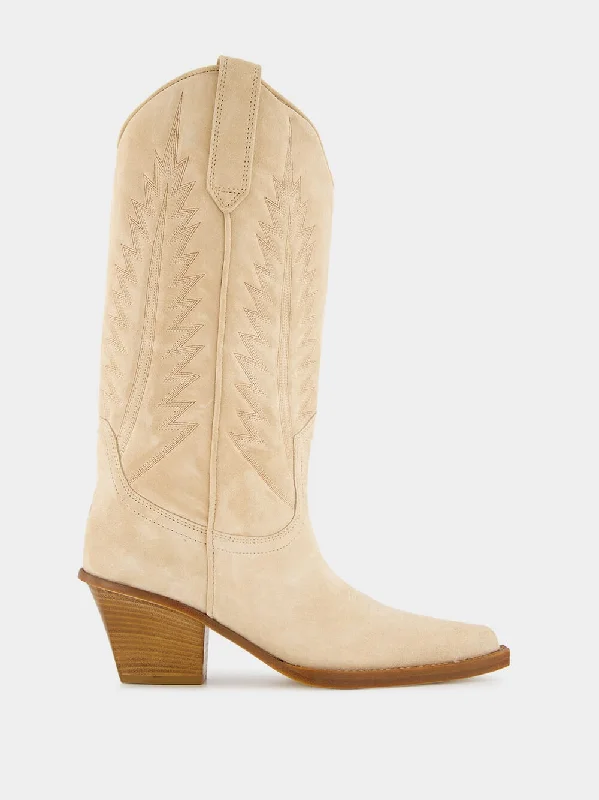 Rosario Ecru Suede Western Boots