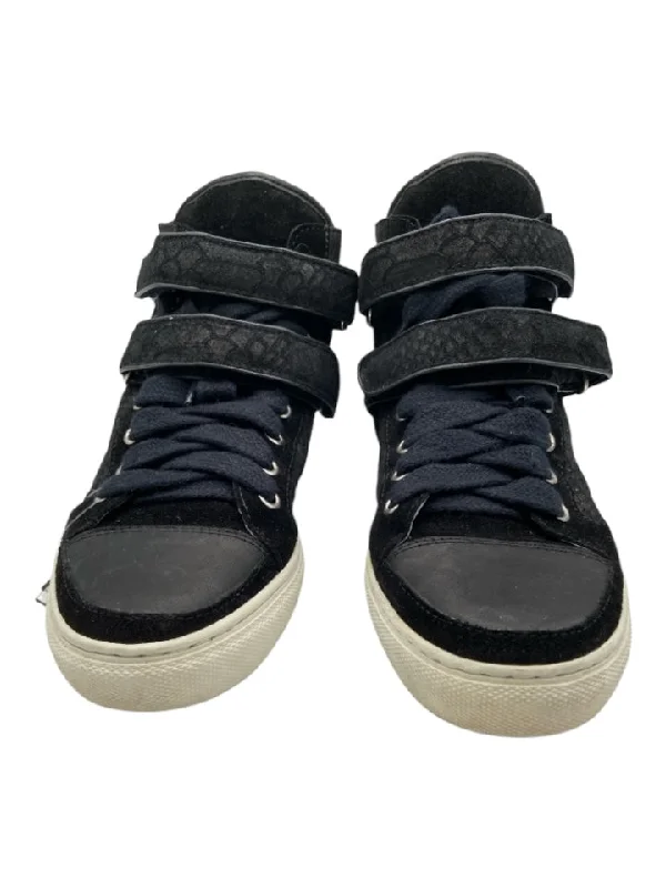 Maje Shoe Size 37 Black Suede Embossed Velcro Leather Trim Sneakers