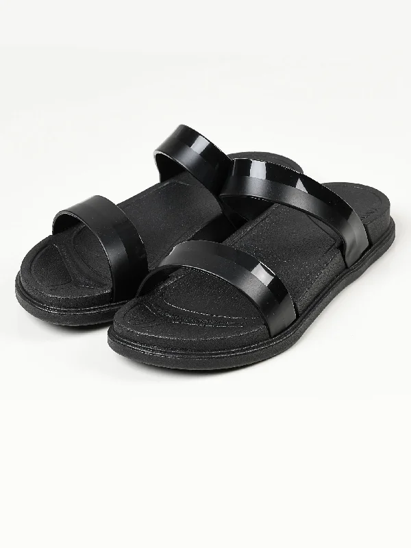 Twin Strap Slippers - Black