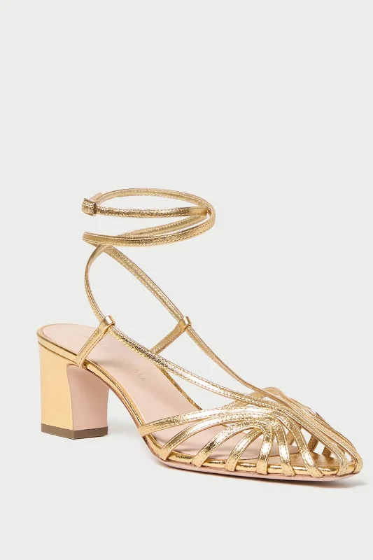 Loeffler Randall Livvy Lattice Mid Heel Sandal in Gold