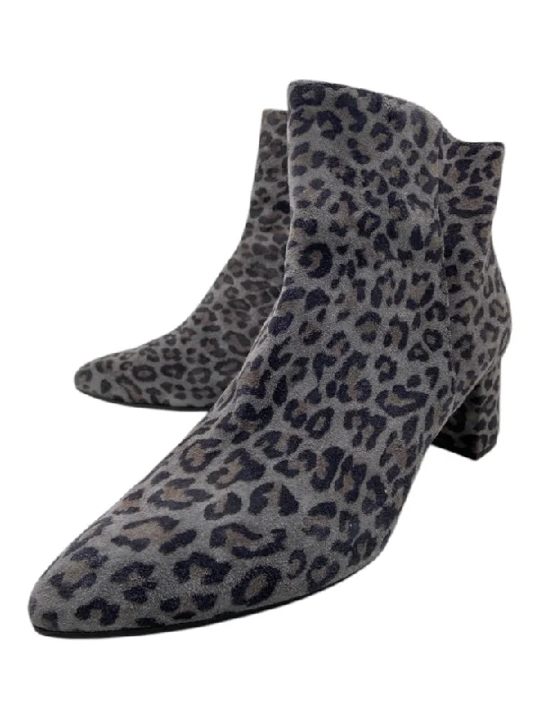 Cordani Shoe Size 40 Gray & Black Suede Animal Print Back Zip Pointed Toe Boots