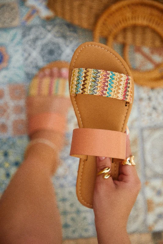 Spring Breaker Flat Slip On Sandals - Nude Multi