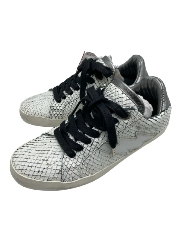 Zadig & Voltaire Shoe Size 37 White, Silver, Black Embossed Leather Sneakers