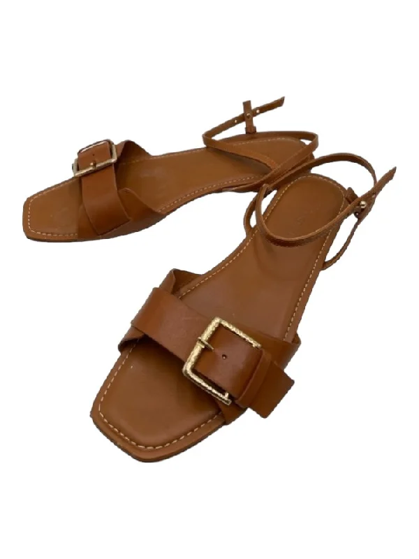 Ulla Johnson Shoe Size 40 Tan Brown Leather Gold Buckle Ankle Buckle Sandals