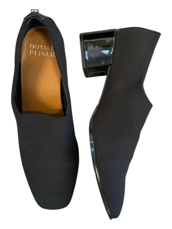 Donald Pliner Shoe Size 8M Black Canvas Leather Block Heel Pumps