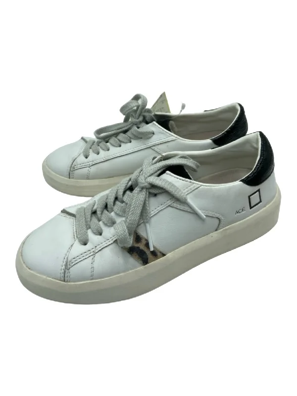 D.A.T.E. Shoe Size 5 White, Black, Brown Leather Rubber skin grip Sneakers