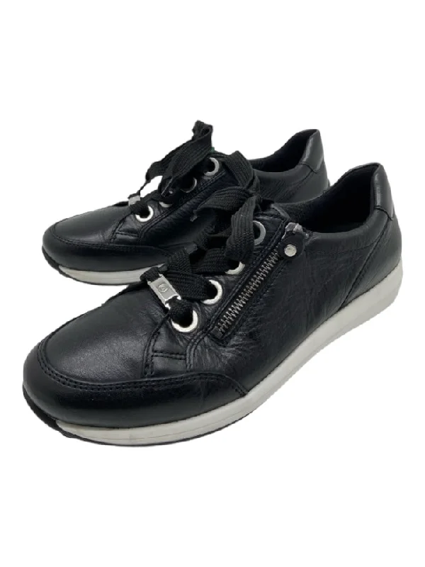 Ara Shoe Size 5 Black & White Leather Zip Detail Low Top Sneakers