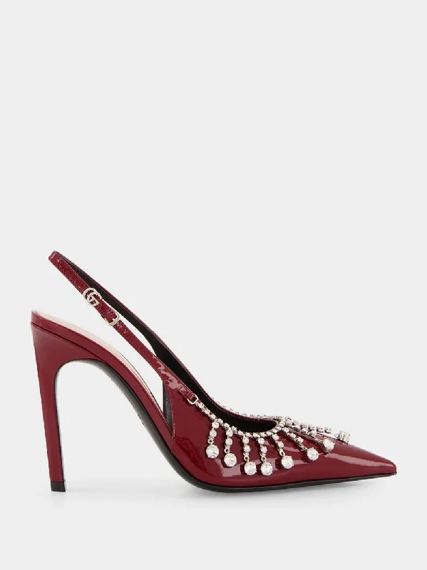 Burgundy Pumps with Crystal Chain