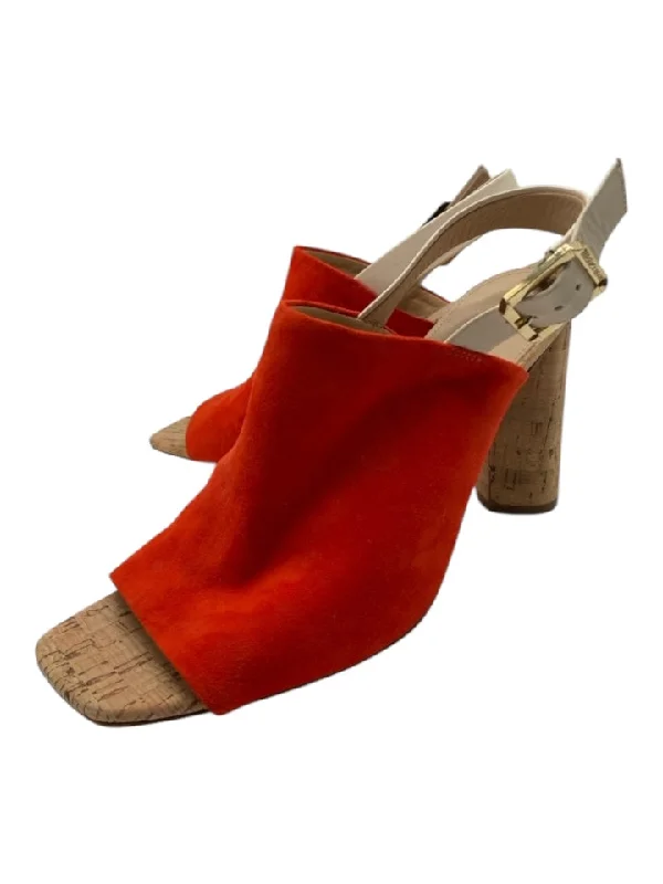 Veronica Beard Shoe Size 8 Orange & Beige Suede Cork Heel Ankle Strap Sandals