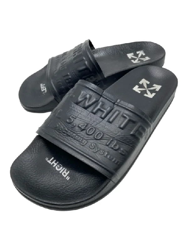 Off White Shoe Size 38 Black Rubber Embossed Slides Sandals