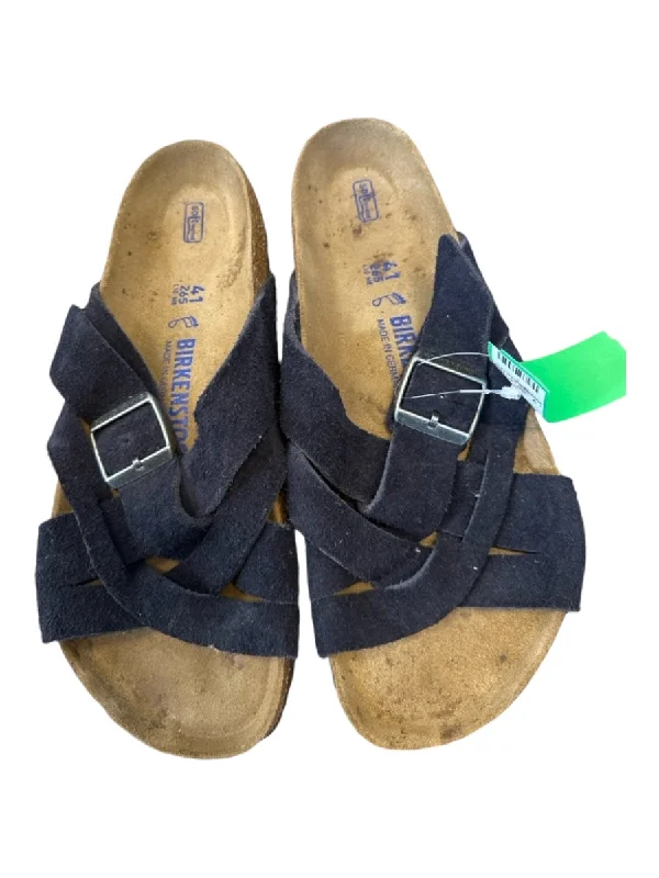 Birkenstock Shoe Size 41 Navy & Brown Suede Cork Sandals