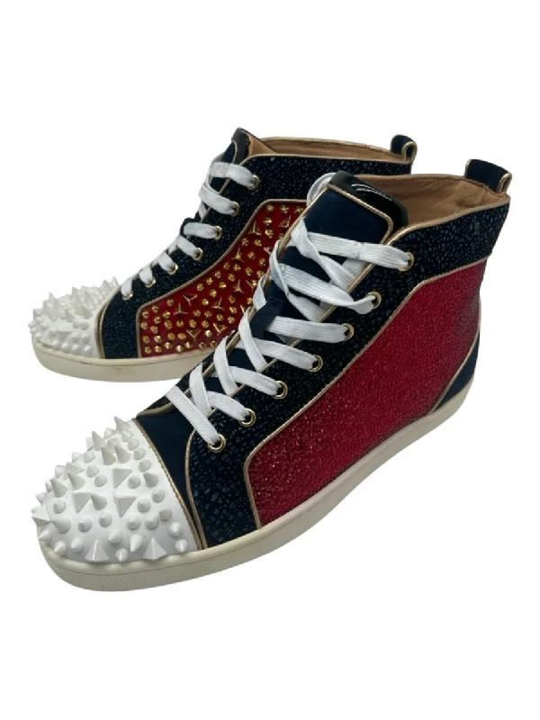 Christian Louboutin Shoe Size 46 Box & Bag Inc. Red & Navy Rhinestone Sneakers