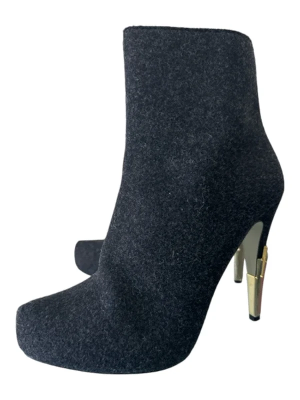 Jason Wu Shoe Size 40 Dark Gray Wool Gold Heel Pointed Toe Inner Side Zip Boots