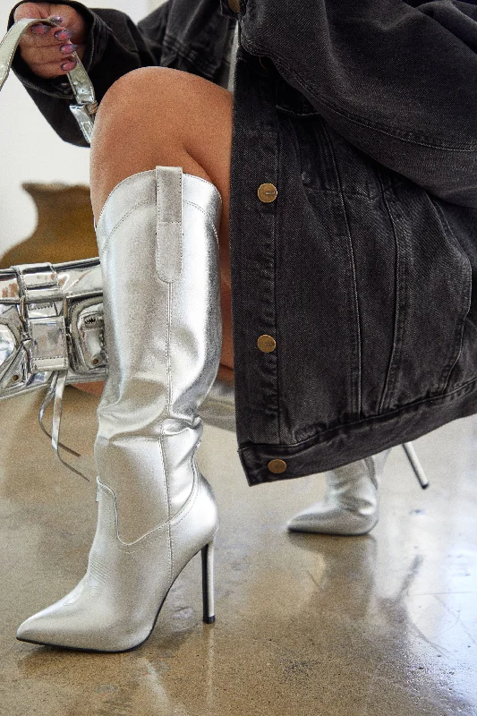 Erin High Heel Boots - Silver