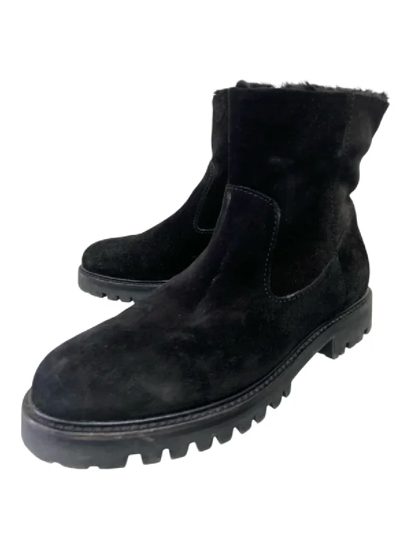 Vince Shoe Size 6 Black Suede Inner Side Zip Shearling Lugsole Boots