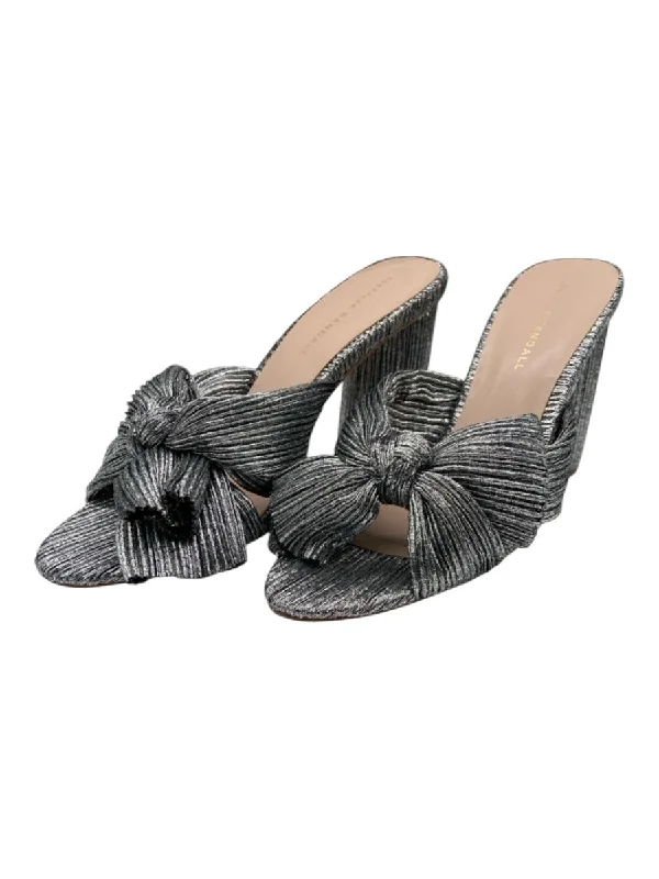 Loeffler Randall Shoe Size 10 Silver Crinkle Metallic Micropleats Bow Sandals