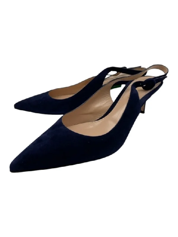 Gianvito Rossi Shoe Size 41 Navy Blue Suede Pointed Toe Slingback Pumps