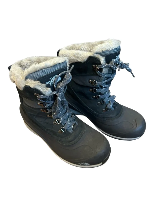 The North Face Shoe Size 8 Black & Gray Leather Faux Shearling lace up Boots