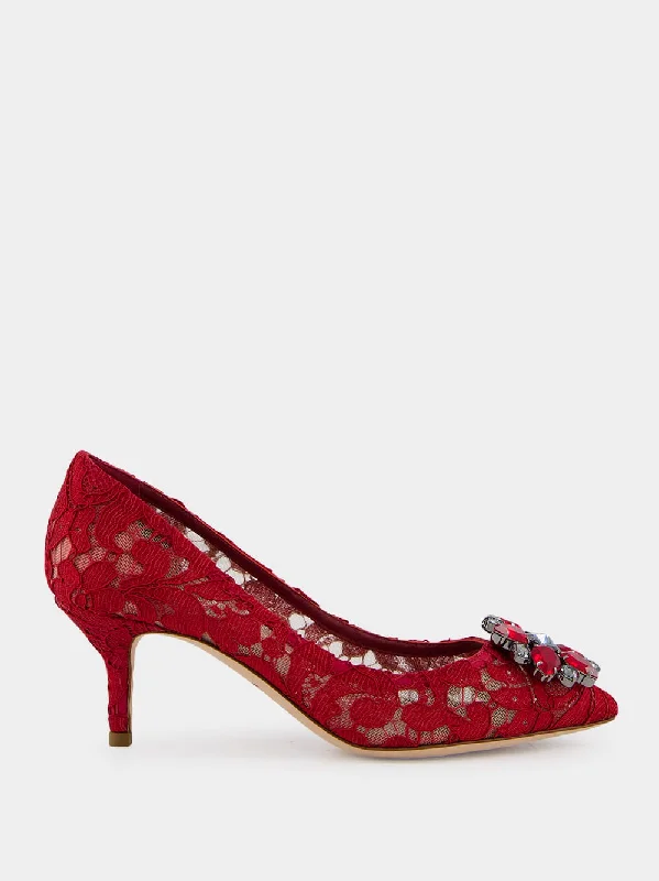 Red Lace Bellucci Pumps With Crystal Detail