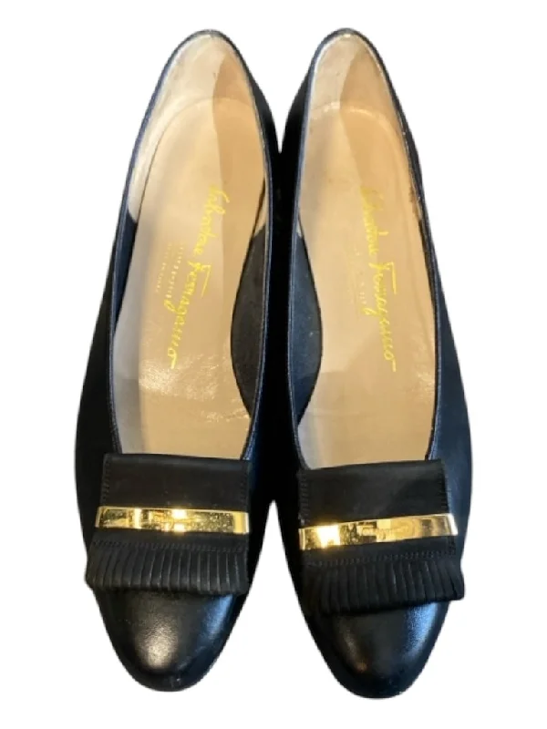 Ferragamo Shoe Size 6.5 Black Leather Almond Toe Tassel Detail Flat Shoes