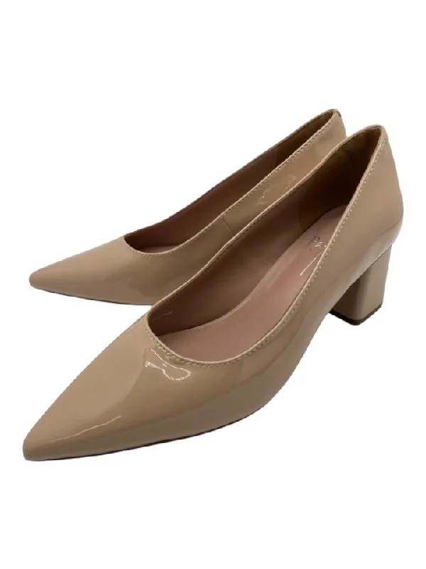 Linea Paolo Shoe Size 7 Beige Patent Leather Pointed Toe Block Heel Pumps