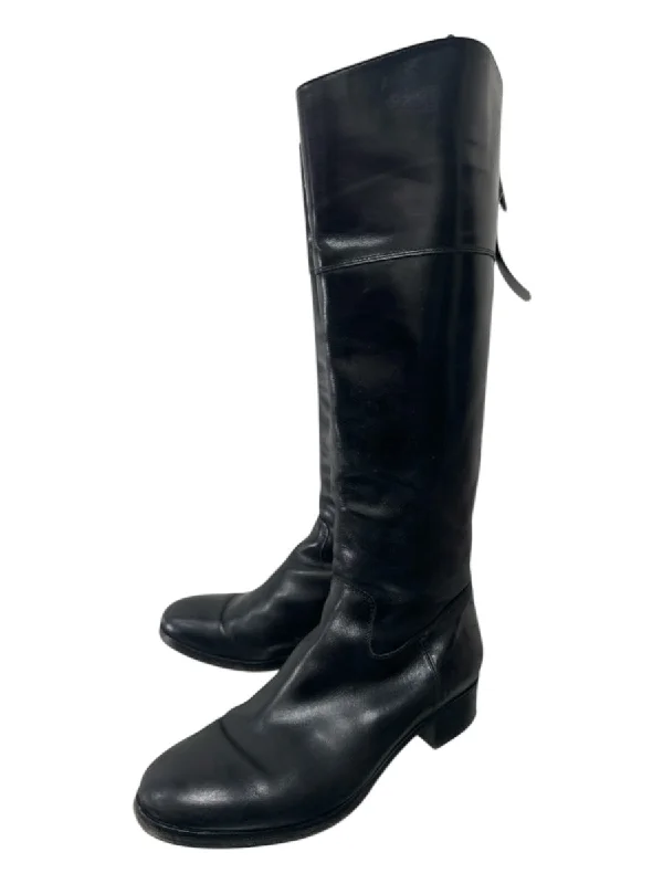 No Brand Shoe Size 37 Black Leather Back Zip Knee High Riding Boots Boots